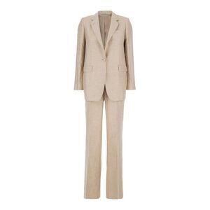 Tagliatore Women Beige Single-Breasted Suit With Notched Revers In Cotton Woman